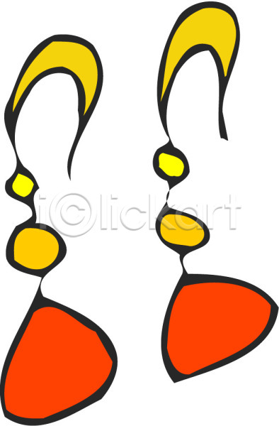 사람없음 EPS 아이콘 귀걸이 노란색 두개 보석 세트 오브젝트 잡화 장신구 주황색 커플 컬러 한쌍