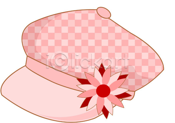 사람없음 EPS 아이콘 꽃 모자(잡화) 분홍색 빵모자 여성용 오브젝트 옷 잡화 장식 체크(체크무늬) 체크무늬 컬러 코사지 한개