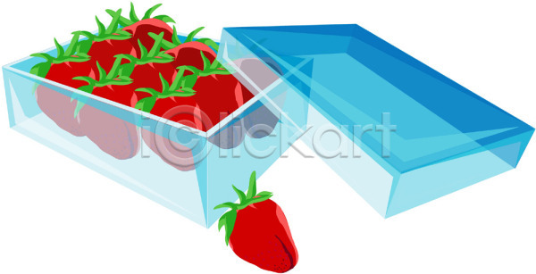 사람없음 EPS 아이콘 과일 도시락 딸기 뚜껑 빨간색 사각형 소풍 식물 오픈 음식 컬러 파란색 포장