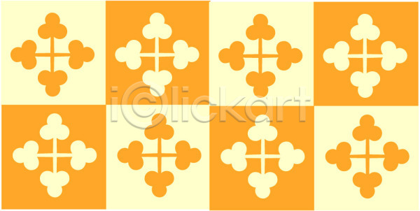 사람없음 EPS 일러스트 노란색 도형문양 디자인 무늬 문양 백그라운드 사각형 식물문양 전통문양 주황색 컬러 클로버 클립아트 패턴