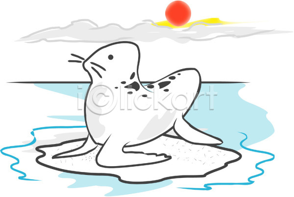 사람없음 EPS 일러스트 구름(자연) 동물 물개 바다 바다동물 바다표범 야생동물 야외 일몰 자연 주간 척추동물 클립아트 태양 포유류 한마리 해