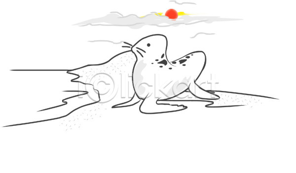 사람없음 EPS 일러스트 동물 모래사장 물개 바다 바다동물 바다표범 야생동물 야외 일몰 자연 주간 척추동물 클립아트 태양 포유류 한마리 해 해변