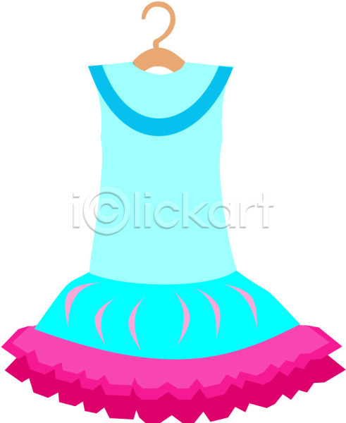 사람없음 EPS 아이콘 드레스 분홍색 아동복 여성복 여아옷 옷 옷걸이 원피스 치마 컬러 하늘색 한개