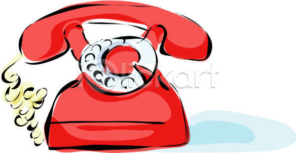 사람없음 EPS 아이콘 빨간색 오브젝트 유선전화기 전화기 컬러 통신기기 통화 한개