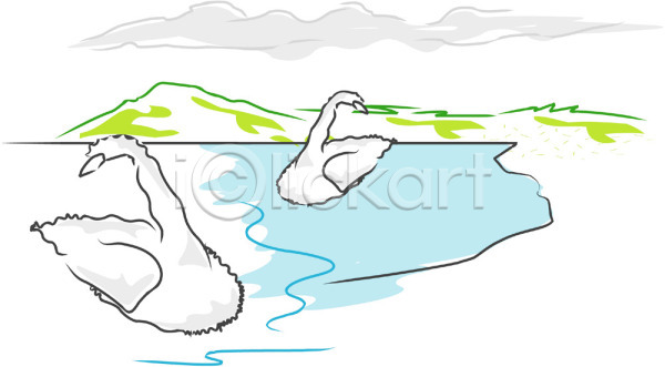 사람없음 EPS 일러스트 강 강가 동물 두마리 백조 산 야생동물 야외 조류 척추동물 클립아트 호수
