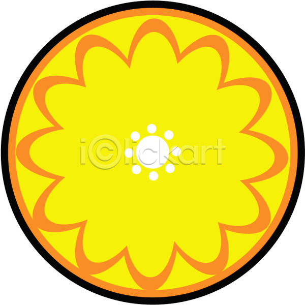 사람없음 EPS 일러스트 검은색 꽃무늬 노란색 디자인 무늬 문양 백그라운드 식물문양 원형 전통문양 주황색 컬러 클립아트