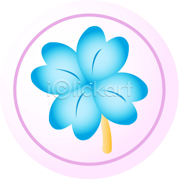 행운 사람없음 EPS 아이콘 꽃 네잎클로버 분홍색 식물 원형 컬러 클로버 파란색 풀잎 한개