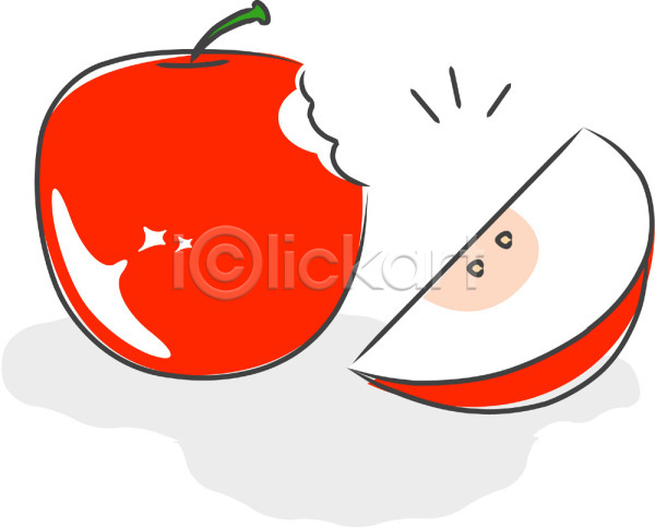 사람없음 EPS 아이콘 과일 두개 베어문 빨간색 사과 사과(과일) 식물 음식 조각 조각(피스) 컬러