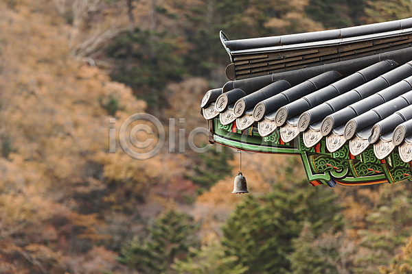 사람없음 JPG 포토 가을(계절) 가을풍경 기와지붕 사찰 야외 오대산 주간 지붕처마 평창 풍경종