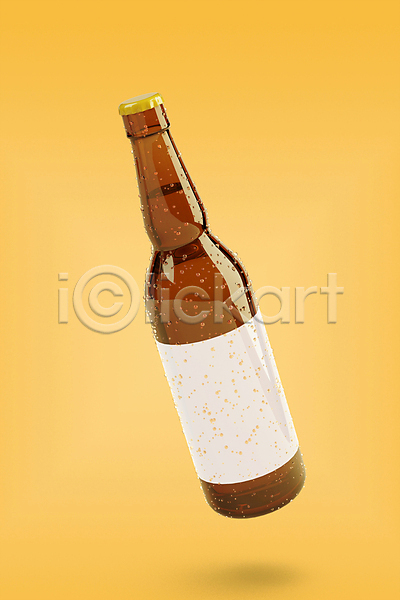 사람없음 3D PSD 디지털합성 편집이미지 노란색 맥주 맥주병 목업 물방울 병(담는) 병맥주 편집 편집소스