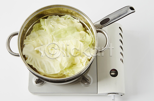 요리중 사람없음 JPG 포토 버너 식재료 실내 양배추 양배추찜 찜기 채소 흰배경