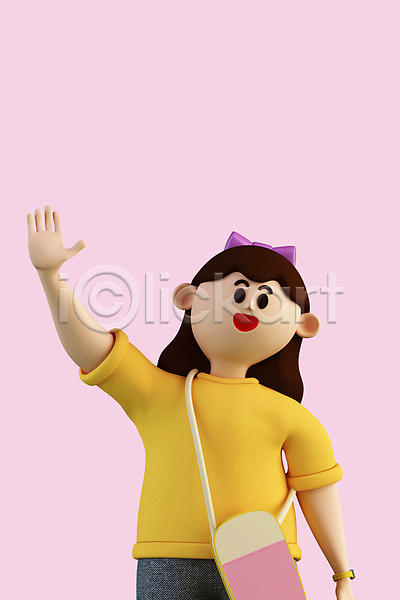 소녀(어린이) 소녀한명만 어린이 여자 한명 3D PSD 디지털합성 편집이미지 3D캐릭터 상반신 손들기 손인사 월간캐릭터 제니 편집 편집소스