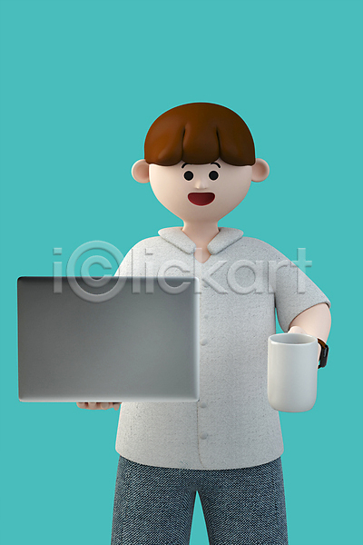 남자 성인 성인남자한명만 한명 3D PSD 디지털합성 편집이미지 3D캐릭터 노트북 들기 비즈니스맨 상반신 월간캐릭터 제이크 커피 커피잔 편집 편집소스