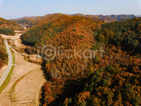 사람없음 JPG 포토 항공촬영 가을(계절) 가을풍경 강원도 단풍 산 야외 전경 정선 주간 하늘