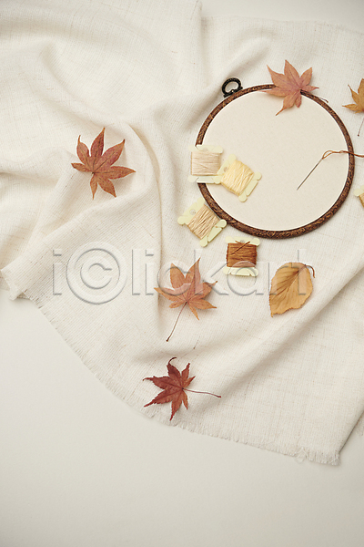 감성 분위기 빈티지 사람없음 JPG 포토 가을(계절) 낙엽 단풍 스튜디오촬영 실내 실타래 십자수 오브젝트 천(직물) 흰배경