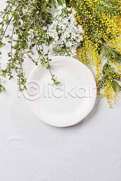 사람없음 JPG 포토 하이앵글 꽃 드라이플라워 실내 접시 풀(식물) 흰배경