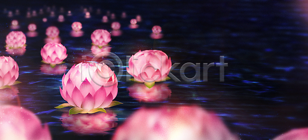 사람없음 PSD 일러스트 강 기도 물 백그라운드 분홍색 불교 빛 연꽃(꽃) 연등 조명 축제 파란색