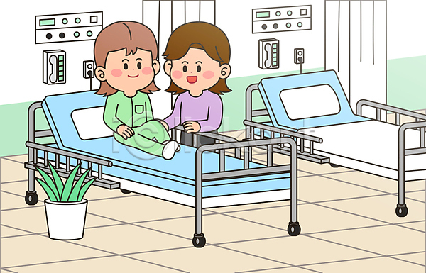 두명 성인 성인여자만 여자 AI(파일형식) 일러스트 간호 돌보미 돌봄 돌봄서비스 물리치료 병실 병원 병원침대 상반신 앉기 전신 침대 환자