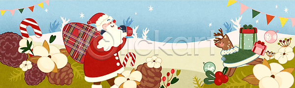남자 노년 노인남자한명만 한명 AI(파일형식) 일러스트 가랜드 겨울 눈(날씨) 들기 루돌프 목화솜 백그라운드 보따리 산타클로스 상반신 선물상자 솔방울 오너먼트 와이드컷 지팡이 크리스마스