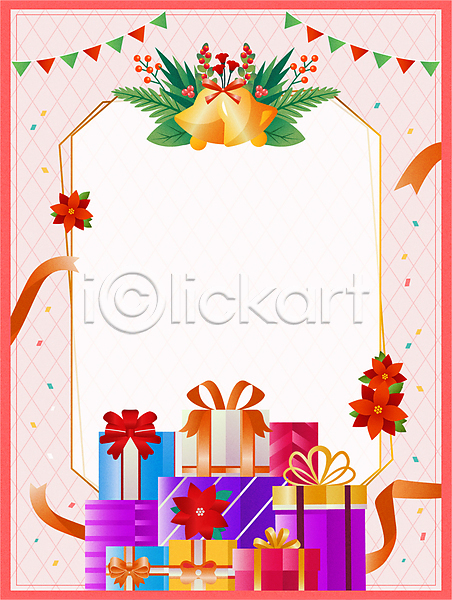 사람없음 AI(파일형식) 일러스트 가랜드 리본 분홍색 선물상자 크리스마스 크리스마스배경 크리스마스선물 포인세티아 프레임 황금종
