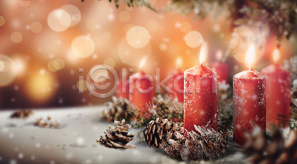 감성 따뜻함 행복 사람없음 PSD 일러스트 겨울 나무 눈(날씨) 백그라운드 빛망울 설원 솔방울 솔잎 초 촛불 크리스마스