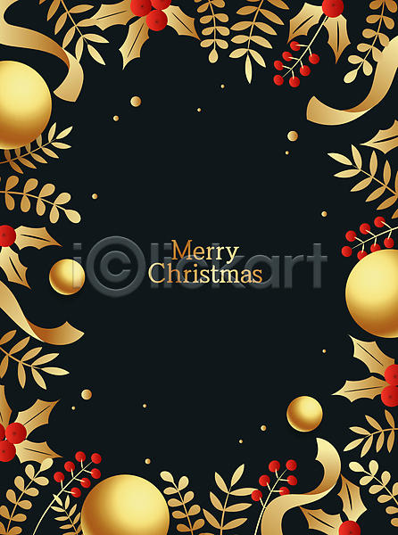 사람없음 AI(파일형식) 일러스트 검은색 금색 열매 오너먼트 잎 카드(감사) 크리스마스 크리스마스카드 프레임