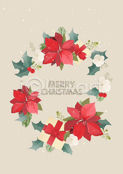 사람없음 PSD 일러스트 나뭇잎 목화꽃 반짝임 베이지색 빨간색 선물상자 잎 크리스마스장식 포인세티아 호랑가시나무열매