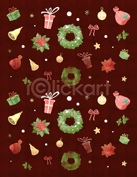 사람없음 PSD 일러스트 겨울 리본 버건디 별 보따리 선물상자 수채화(물감) 엘리먼트 오너먼트 크리스마스 크리스마스리스 패턴 패턴백그라운드 호랑가시나무열매 황금종