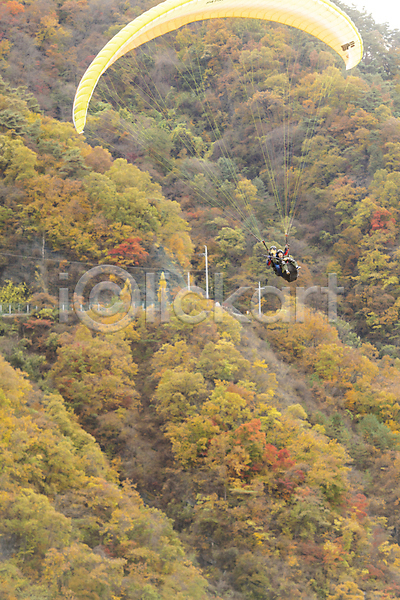 20대 남자 두명 성인 성인만 여자 한국인 JPG 앞모습 포토 가을(계절) 단양 레포츠 비행 산 야외 익스트림스포츠 전경 전신 주간 패러글라이딩 하늘