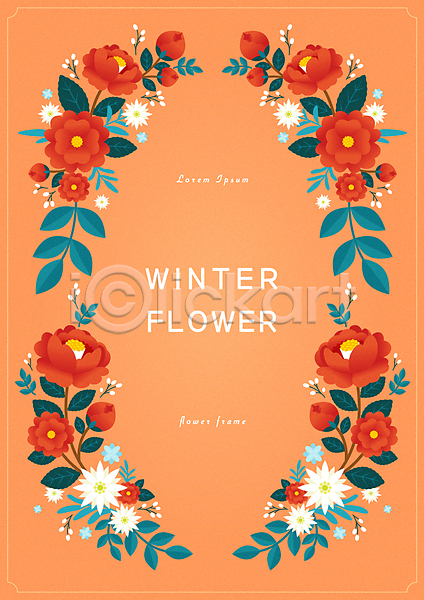 사람없음 AI(파일형식) 일러스트 프레임일러스트 겨울 겨울꽃 꽃 꽃프레임 동백 백그라운드 잎 주황색 카드(감사) 카피스페이스 테두리 프레임