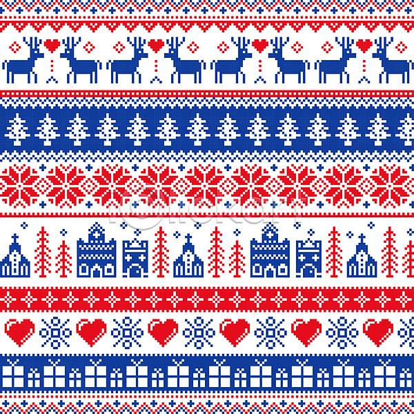 사람없음 AI(파일형식) 일러스트 겨울 교회 꽃 나무 노르딕(디자인) 눈꽃 루돌프 빨간색 선물 선물상자 크리스마스 파란색 패턴 픽셀 하트