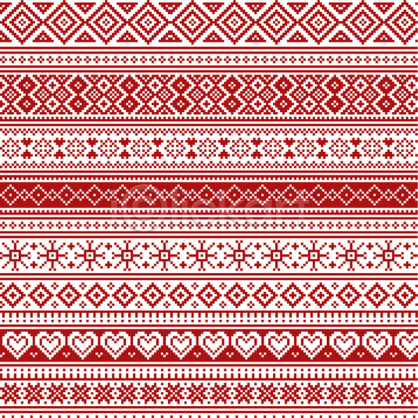사람없음 AI(파일형식) 일러스트 겨울 노르딕(디자인) 눈꽃 다이아몬드 빨간색 크리스마스 패턴 픽셀 하트