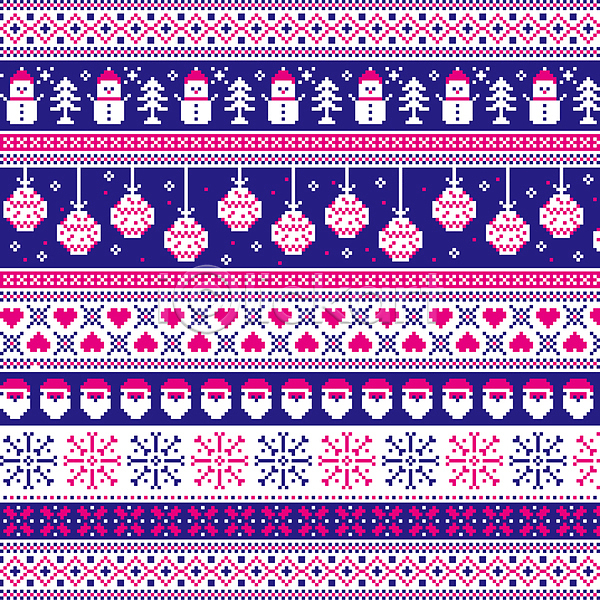 사람모양 사람없음 AI(파일형식) 일러스트 겨울 나무 남색 노르딕(디자인) 눈꽃 눈꽃무늬 눈사람 다이아몬드 산타클로스 오너먼트 진분홍색 패턴 픽셀 하트