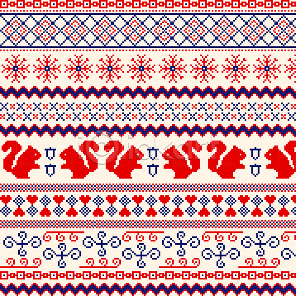 사람없음 AI(파일형식) 일러스트 겨울 노르딕(디자인) 눈꽃 다람쥐 도토리 빨간색 사각형 지그재그 체크무늬 크리스마스 파란색 패턴 하트