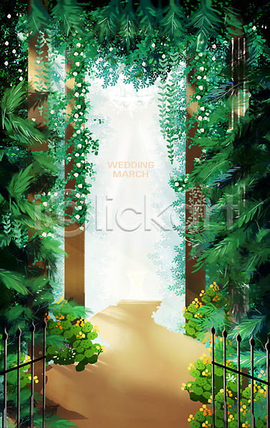 사람없음 PSD 일러스트 그림자 기둥 나뭇잎 빛 숲속 야외결혼 예식장 웨딩마치 자연 초록색 풀잎 풍경(경치)