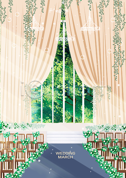 사람없음 PSD 일러스트 나무 베이지색 숲속 야외결혼 예식장 웨딩마치 자연 창문 초록색 커튼 풀잎 풍경(경치)