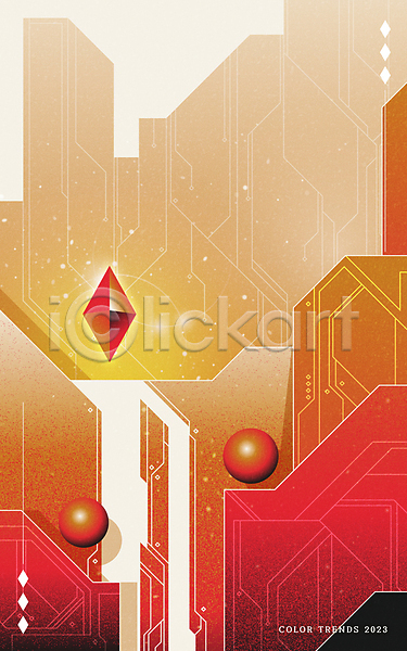 사람없음 AI(파일형식) 일러스트 SF 그라데이션 기하학 다이아몬드 몽환 반짝임 백그라운드 빨간색 원형 유행 주황색 트렌드컬러