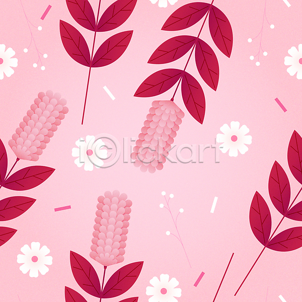 사람없음 AI(파일형식) 일러스트 꽃 백그라운드 분홍색 비바마젠타 여러송이 잎 자주색 트렌드컬러 패턴 패턴백그라운드