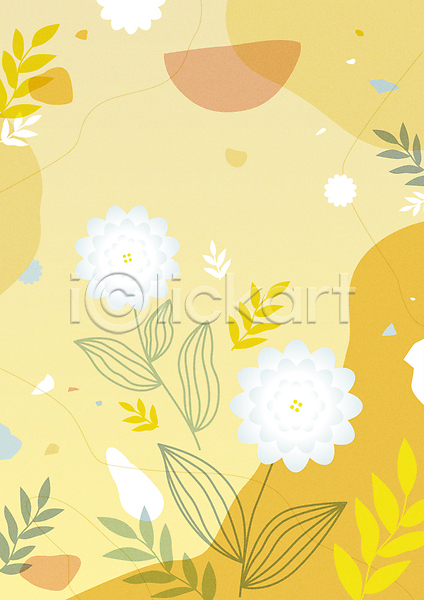 감성 사람없음 AI(파일형식) 일러스트 꽃 꽃무늬 노란색 백그라운드 보테니컬아트 잎 풀잎