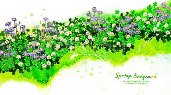 사람없음 PSD 일러스트 들꽃 백그라운드 봄꽃 봄배경 봄풍경 봄향기 수채화(물감) 연두색 클로버