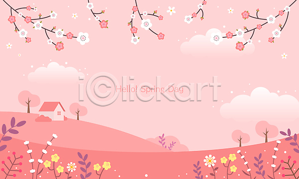 사람없음 AI(파일형식) 일러스트 구름(자연) 나무 백그라운드 벚꽃 봄배경 분홍색 자연 주택 초원(자연) 풀잎 풍경(경치)