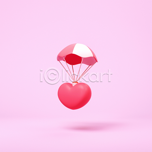 사랑 사람없음 3D PSD 디지털합성 편집이미지 3D소스 낙하산 발렌타인데이 분홍색 편집 편집소스 하트