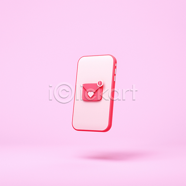 사랑 사람없음 3D PSD 디지털합성 편집이미지 3D소스 메시지 발렌타인데이 분홍색 스마트폰 편집 편집소스 하트