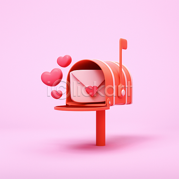 사랑 사람없음 3D PSD 디지털합성 편집이미지 3D소스 발렌타인데이 분홍색 우체통 편지 편집 편집소스 하트