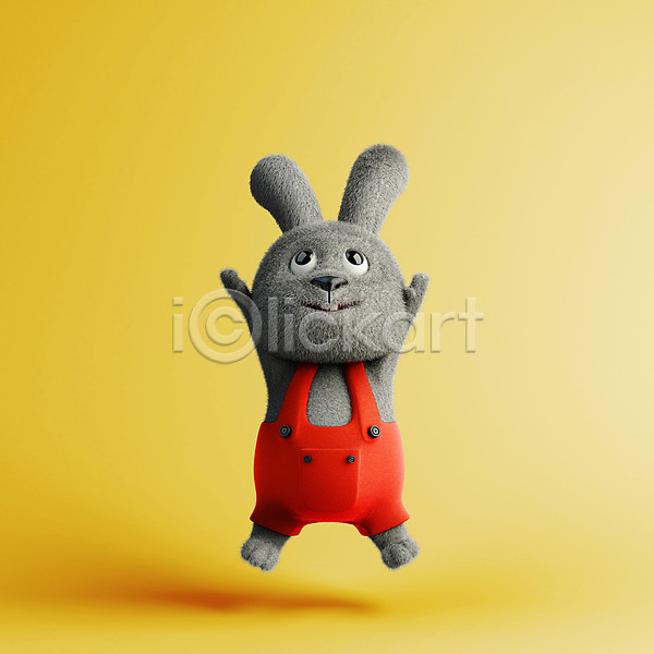 사람없음 3D PSD 디지털합성 편집이미지 3D소스 3D캐릭터 노란색 손들기 점프 토끼 토끼캐릭터 편집 편집소스