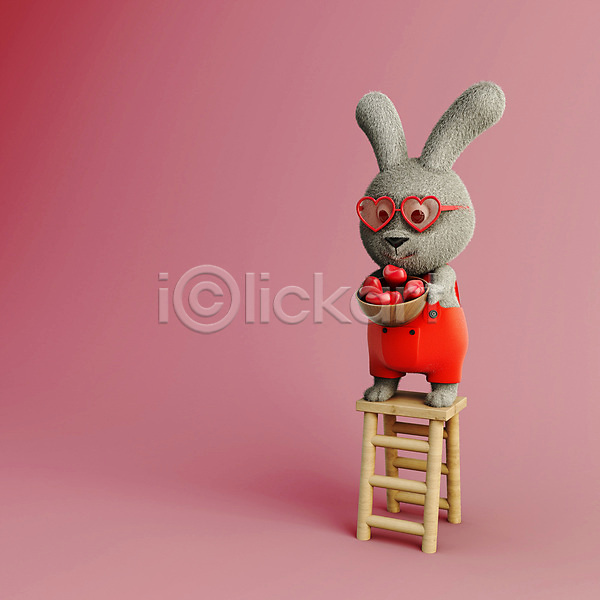 사람없음 3D PSD 디지털합성 편집이미지 3D소스 3D캐릭터 그릇 들기 분홍색 사다리 선글라스 토끼 토끼캐릭터 편집 편집소스 하트