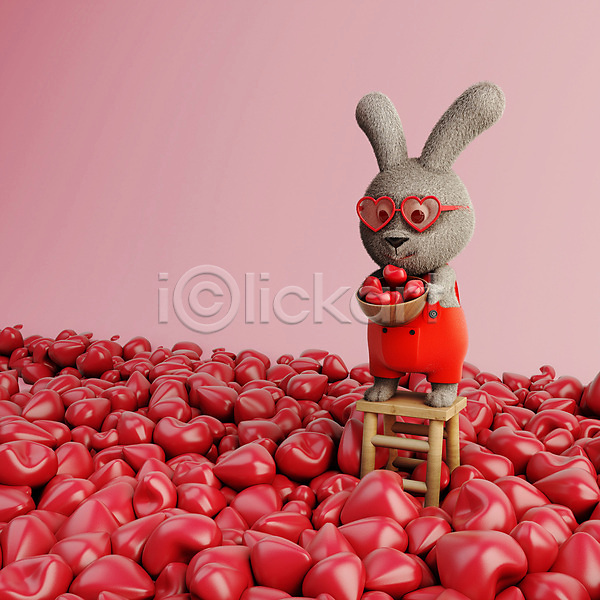 사람없음 3D PSD 디지털합성 편집이미지 3D소스 3D캐릭터 가득함 그릇 들기 빨간색 사다리 선글라스 토끼 토끼캐릭터 편집 편집소스 하트