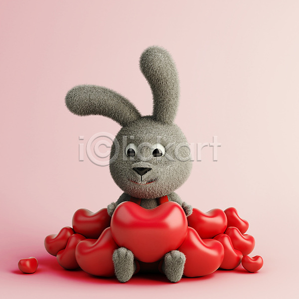 사람없음 3D PSD 디지털합성 편집이미지 3D소스 3D캐릭터 분홍색 쌓기 앉기 토끼 토끼캐릭터 편집 편집소스 하트