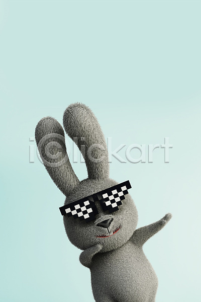 사람없음 3D PSD 디지털합성 편집이미지 3D소스 3D캐릭터 선글라스 토끼 토끼캐릭터 편집 편집소스 포즈 하늘색