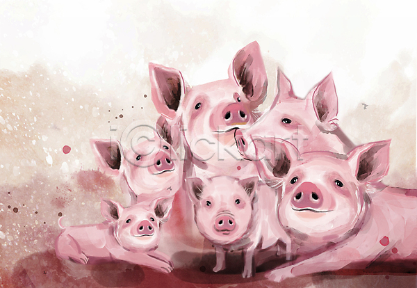사람없음 PSD 일러스트 꿈 돼지 분홍색 상징 상징물 수채화(물감)